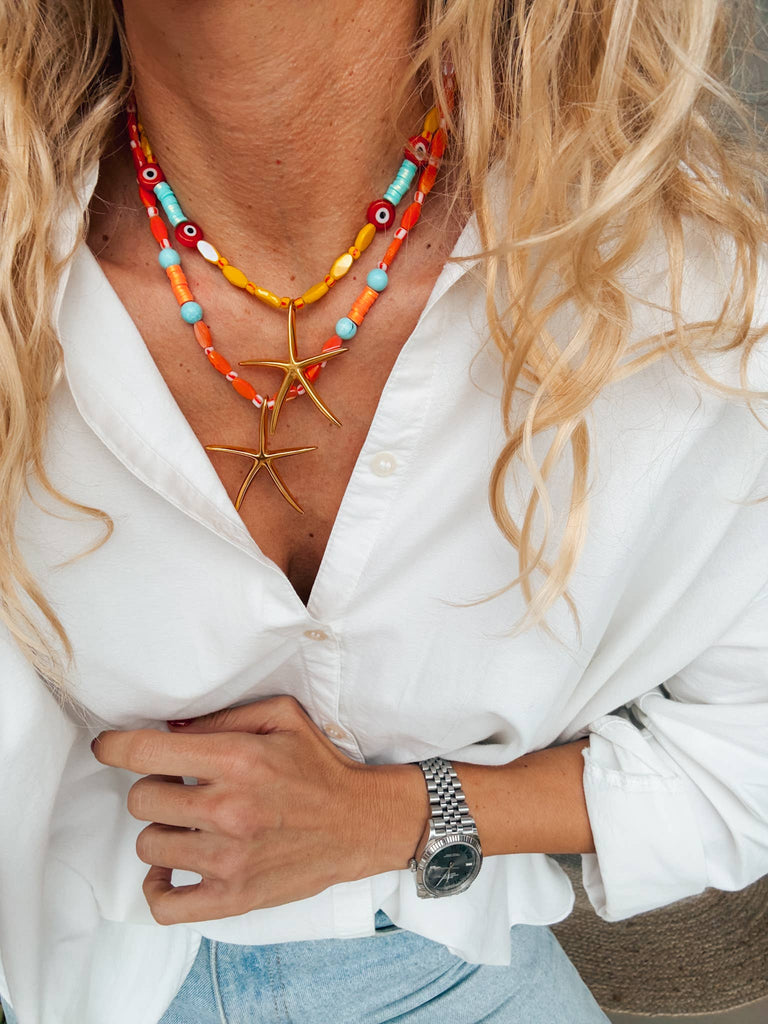 Zomerketting met grote gouden zeester in geel of goud: Oranje