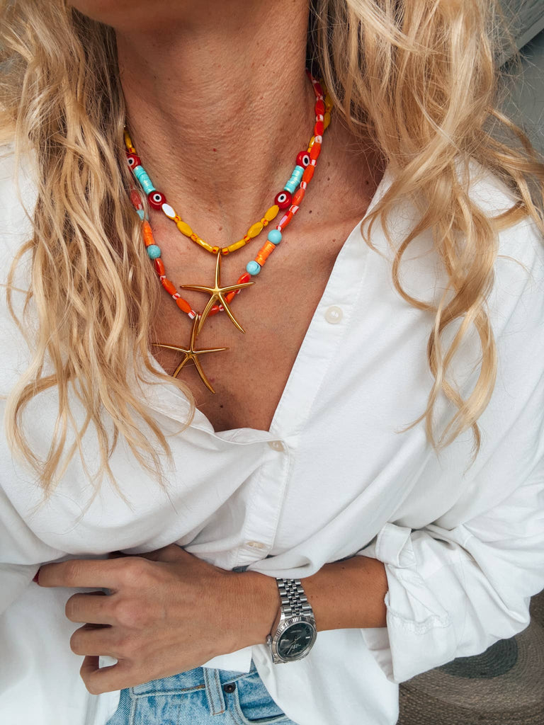Zomerketting met grote gouden zeester in geel of goud: Oranje