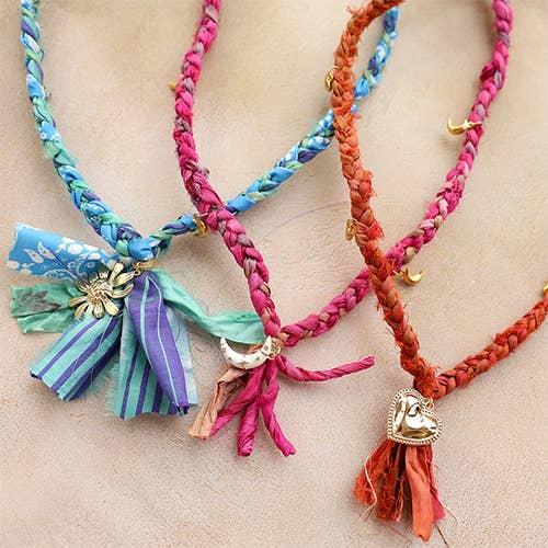 Bandana Ketting Zijden Sari Lint: Lila
