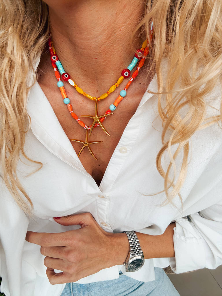 Zomerketting met grote gouden zeester in geel of goud: Oranje