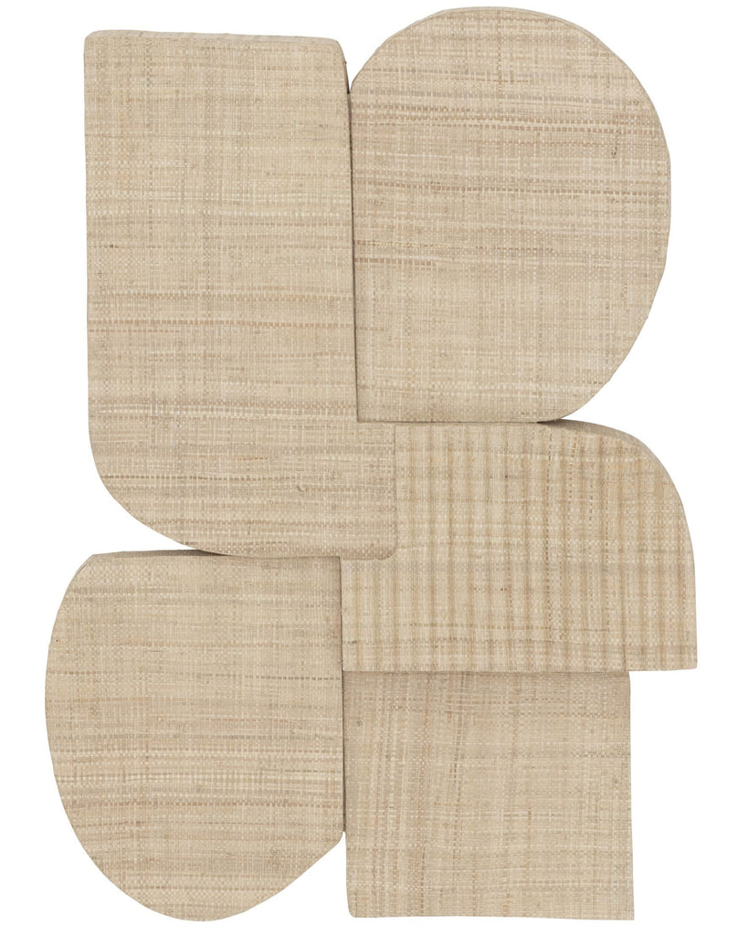 Beige bathroom mat set with different shapes on a white background